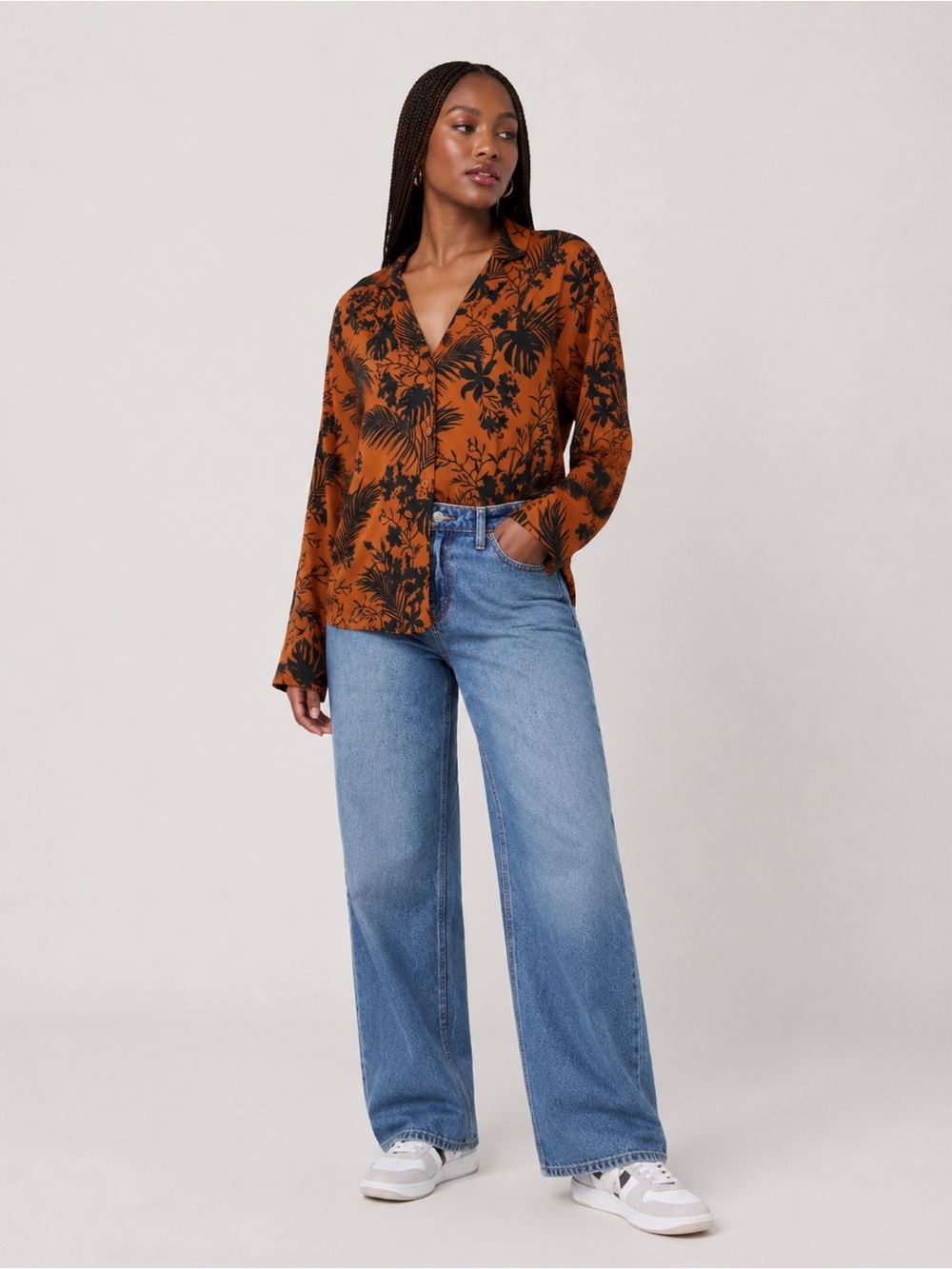 Future Collective Kahlana Barfield Brown Long Sleeve Button Down Shirt